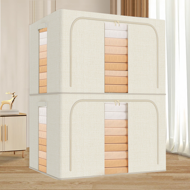 Caja de almacenamiento plegable de arpillera natural con marco de acero