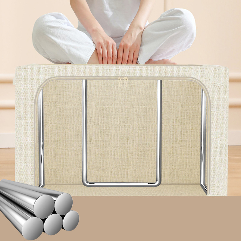 Caja de almacenamiento plegable de arpillera natural con marco de acero Caja de almacenamiento plegable de arpillera natural con marco de acero