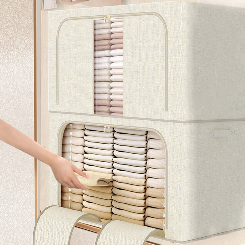 Caja de almacenamiento plegable de arpillera natural con marco de acero Caja de almacenamiento plegable de arpillera natural con marco de acero