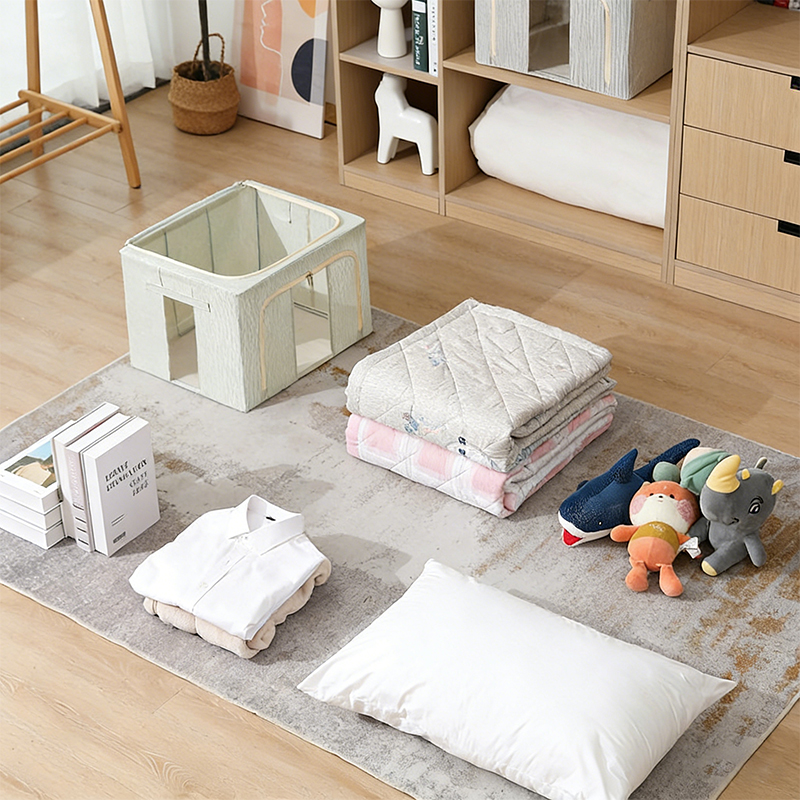 Caja de almacenamiento apilable plegable de tela de lino